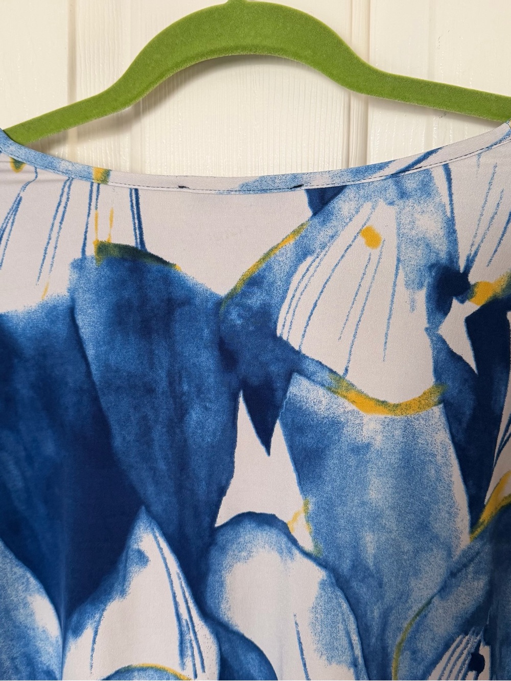 Sympli Blue Abstract V-Neck Ruffle Front Top - Picture 10 of 10